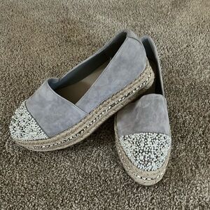 WHBM jeweled platform suede espadrilles